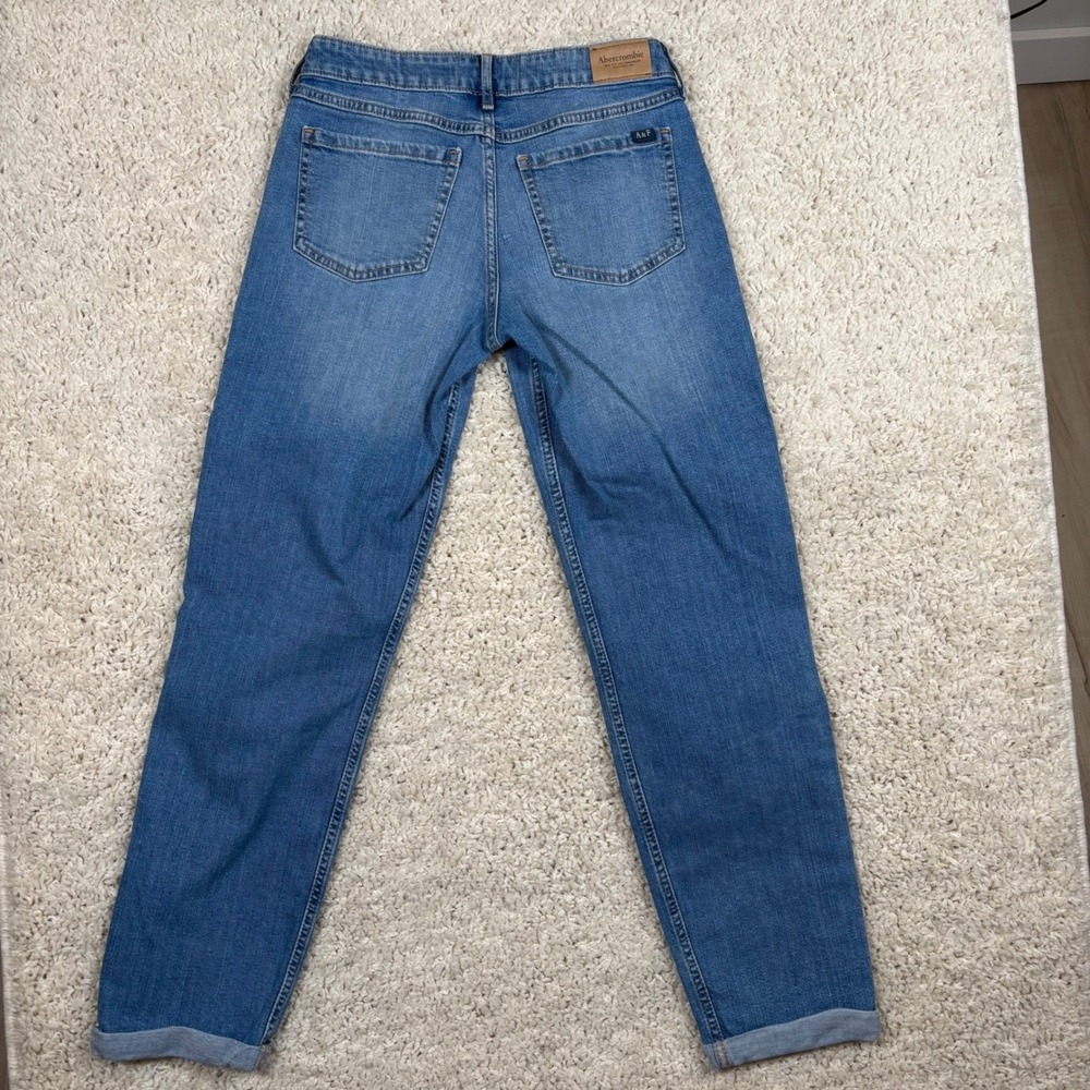 Abercrombie Kids Mid Rise Boyfriend Jeans Medium Wash Cuffed Casual Denim13/14 - Picture 6 of 6